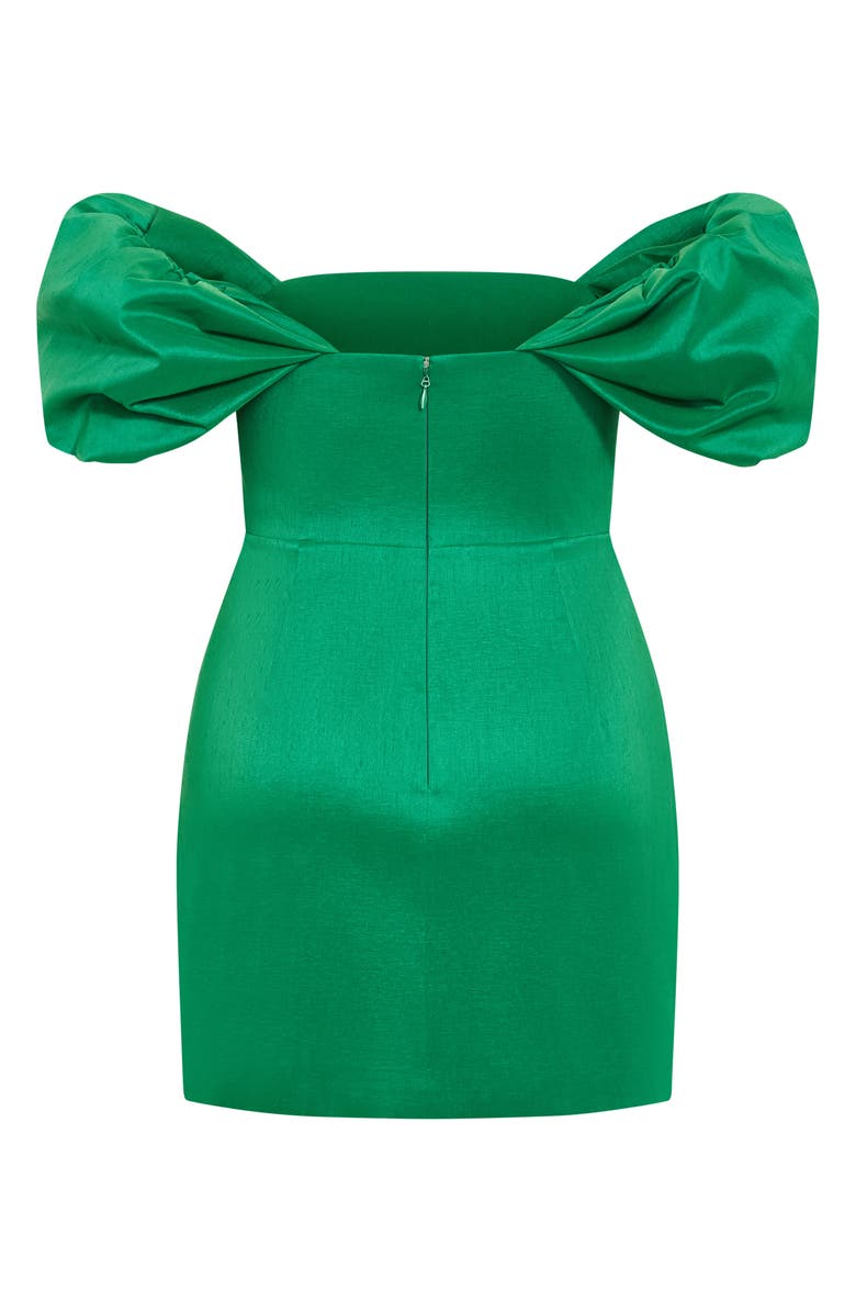 City Chic Elyse Puff Sleeve Off the Shoulder Sheath Dress, Alternate, color, Kelly Green