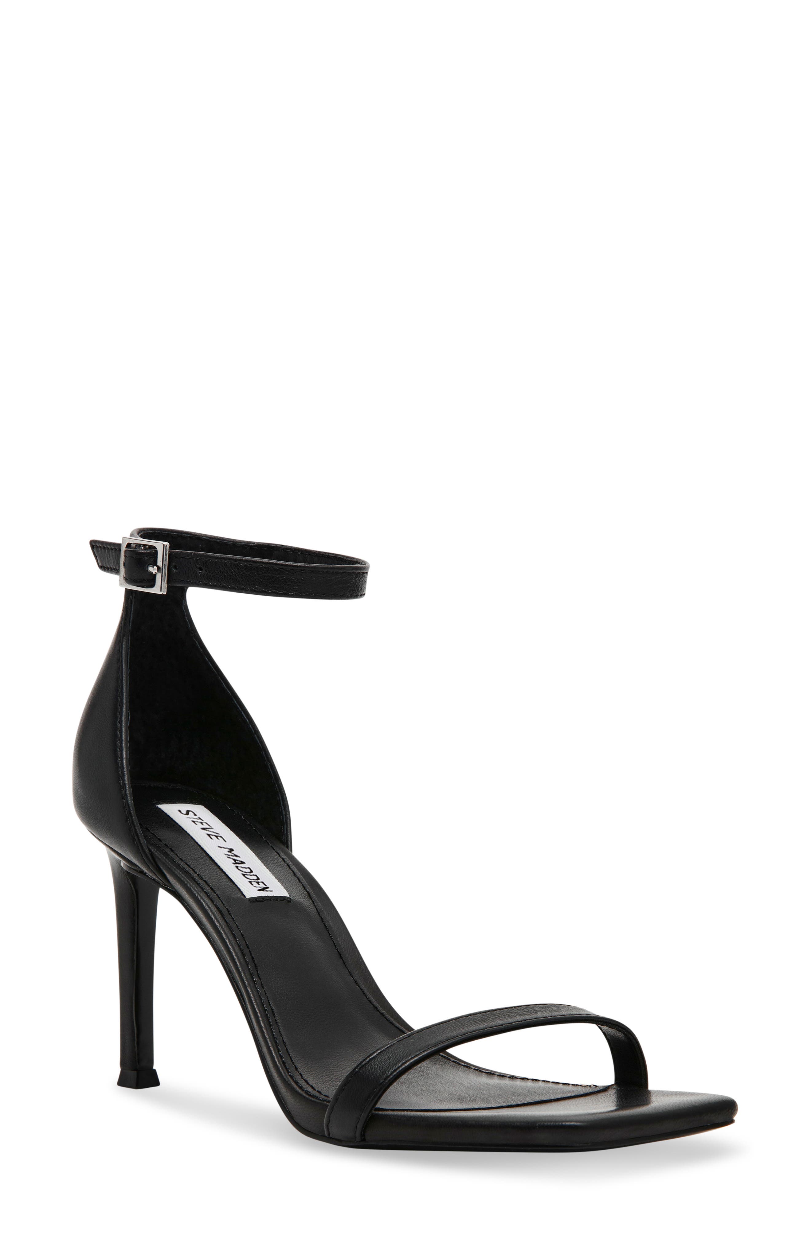 Piked Ankle Strap Sandal, Main, color, BLACK LEATHER