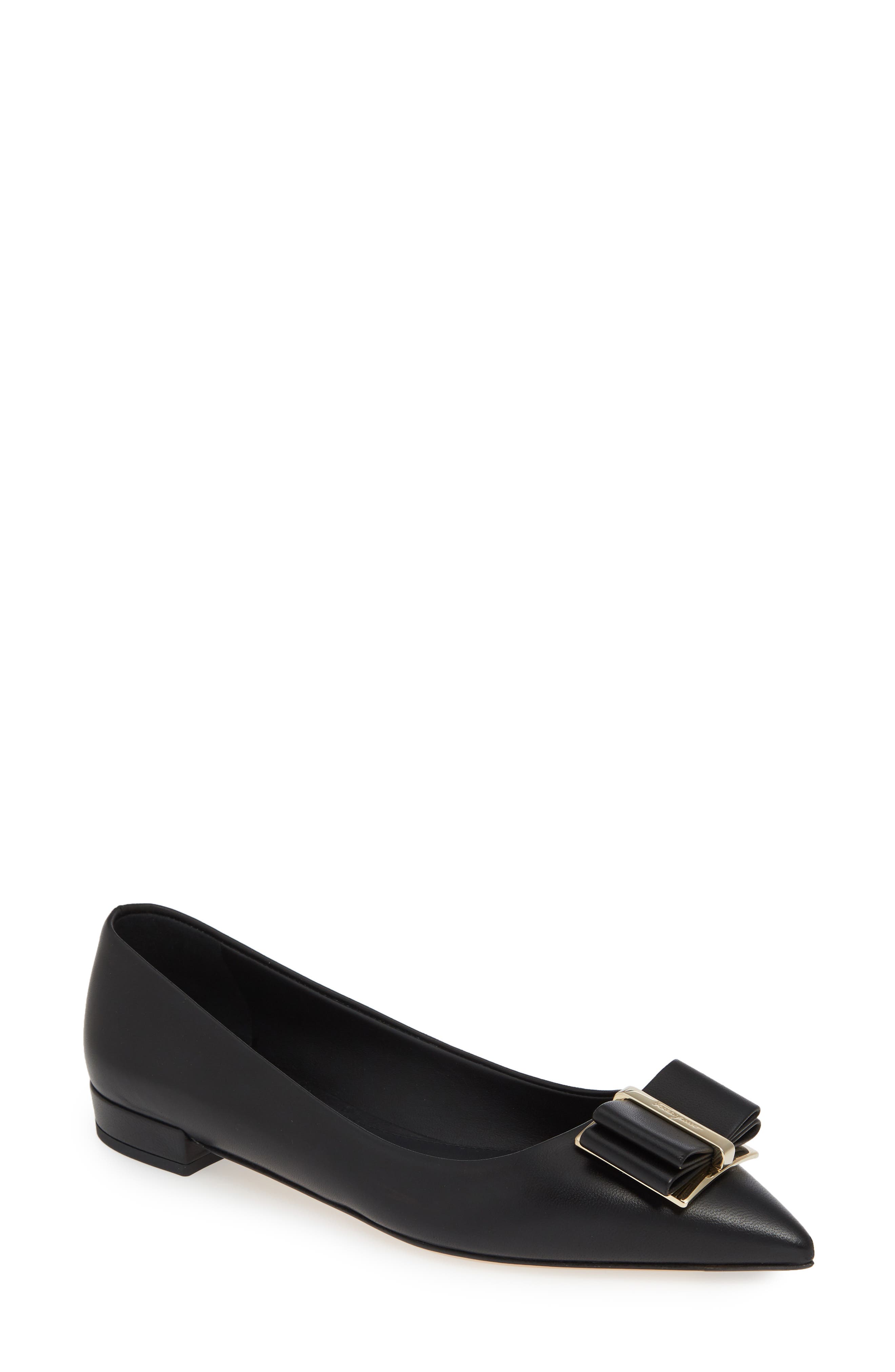Salvatore Ferragamo Zeri Pointy Toe Flat, Main, color, BLACK LEATHER