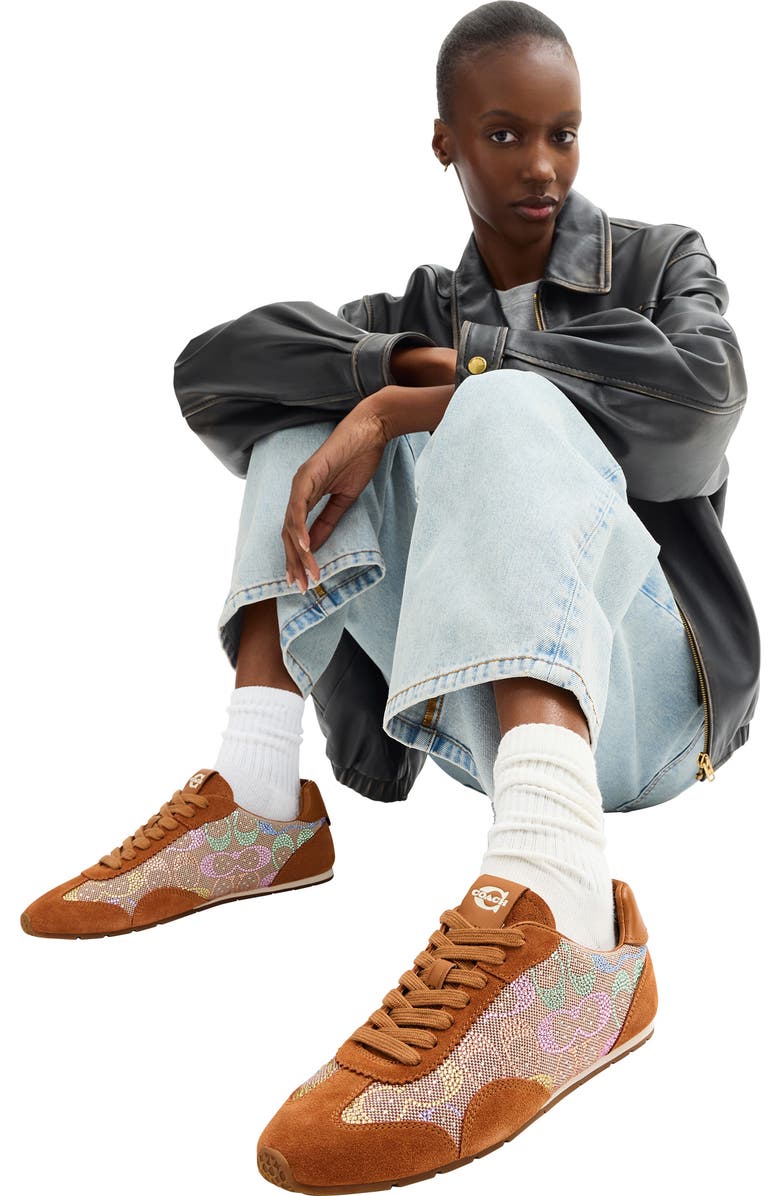 COACH Logo Mixed Media Sneaker, Alternate, color, Light Tan Multi