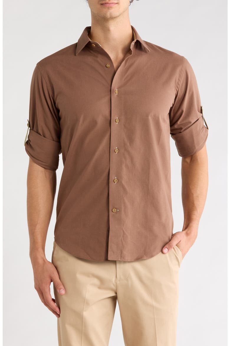 Solid Trim Fit Cotton Shirt, Main, color, CINNAMON