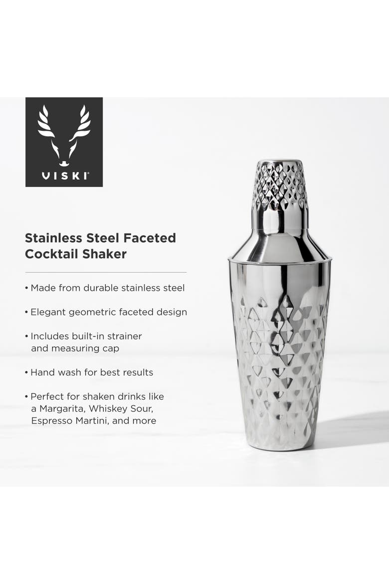 Irving Faceted Cocktail Shaker in Stainless Steel, Alternate, color, Silver