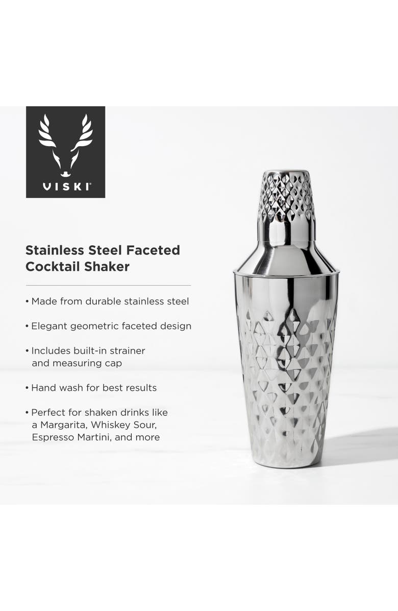 Viski Irving Faceted Cocktail Shaker in Stainless Steel, Alternate, color, Silver