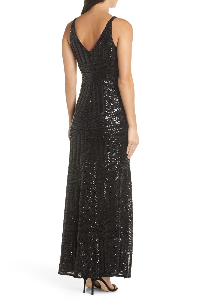 Morgan & Co. V-Neck Sequin Column Gown, Alternate, color,