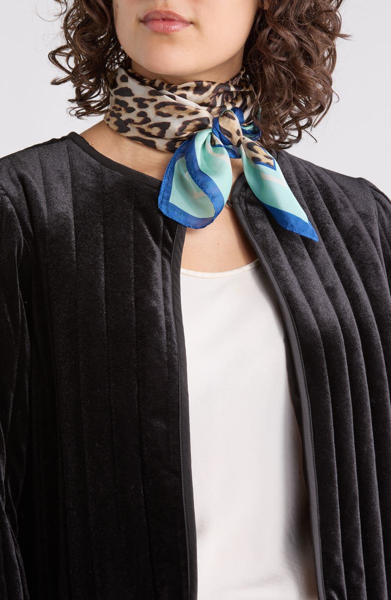 Vince Camuto Leopard Border Square Scarf, Main, color, Aqua