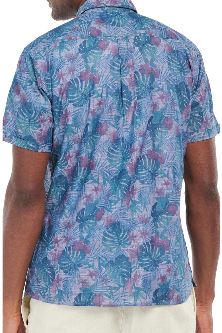 Men's Dunford Leaf Print Short Sleeve Chambray Button-Up Shirt, Alternate, color, BLUE