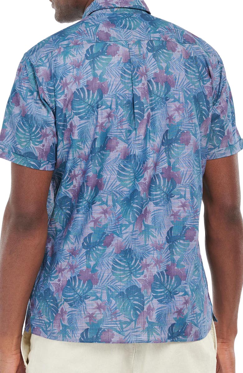 Barbour Men's Dunford Leaf Print Short Sleeve Chambray Button-Up Shirt, Alternate, color, Chambray Blue