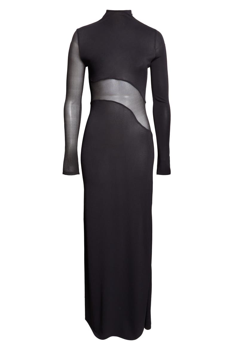 Mesh Inset Long Sleeve Jersey Dress, Alternate, color, NOIR ALAIA