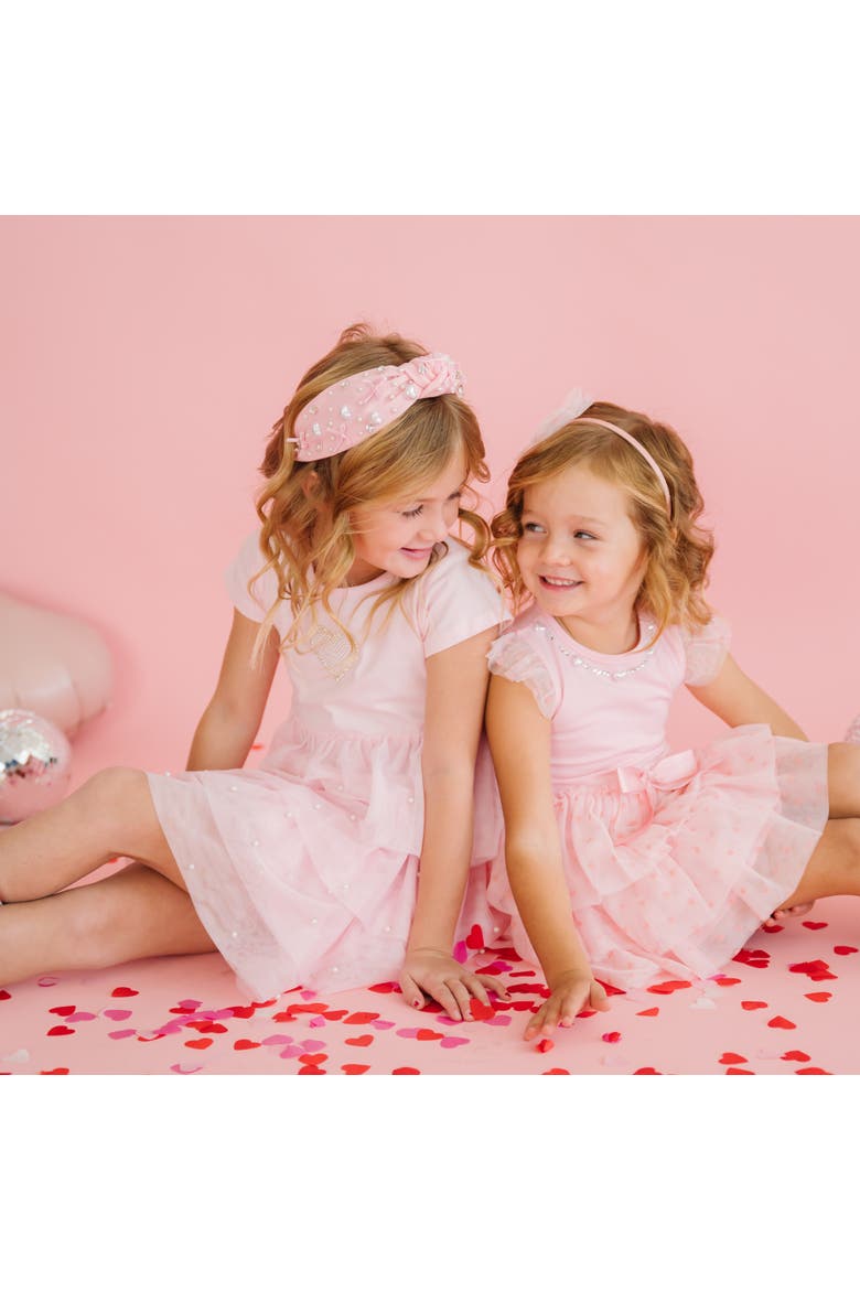 Pearl Heart Tiered Short Sleeve Tutu Dress, Alternate, color, Soft Pink