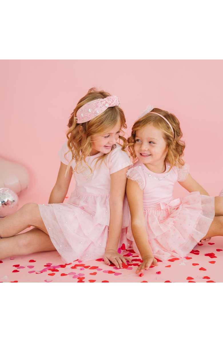 Sweet Wink Flocked Heart Valentine's Day Tiered Short Sleeve Tutu Dress, Alternate, color, Soft Pink
