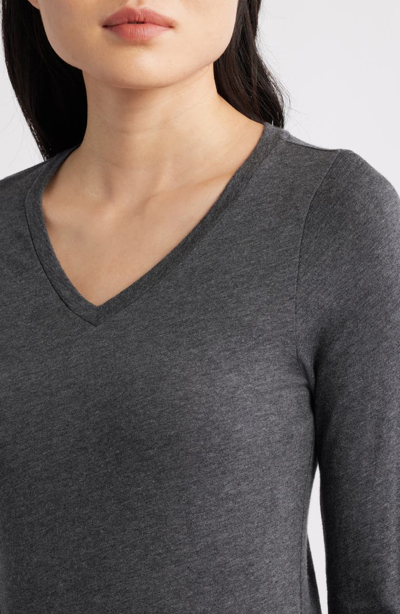 Eileen Fisher V-Neck Long Sleeve T-Shirt, Alternate, color, Charcoal