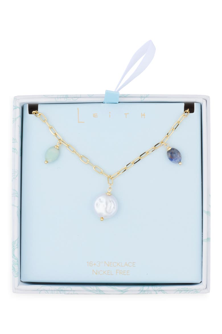 Colored Stone Faux Pearl Charm Necklace, Main, color, RAINBOW MULTI- GOLD