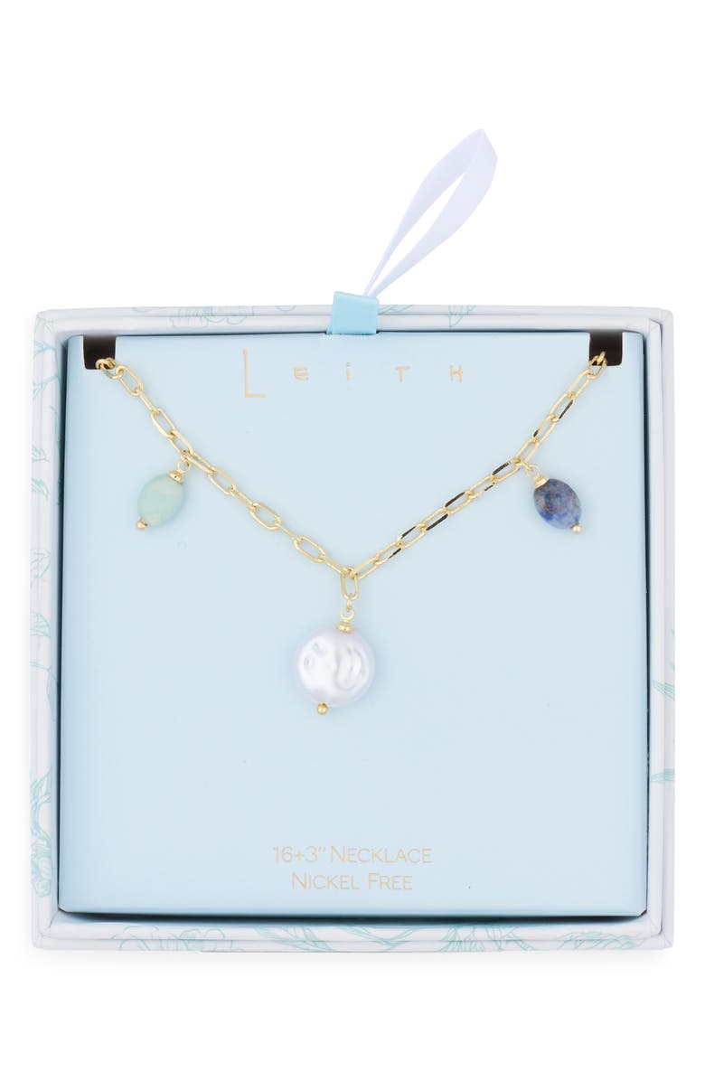 Leith Colored Stone Faux Pearl Charm Necklace, Main, color, Rainbow Multi- Gold