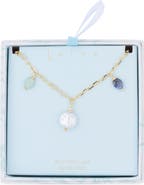 Leith Colored Stone Faux Pearl Charm Necklace