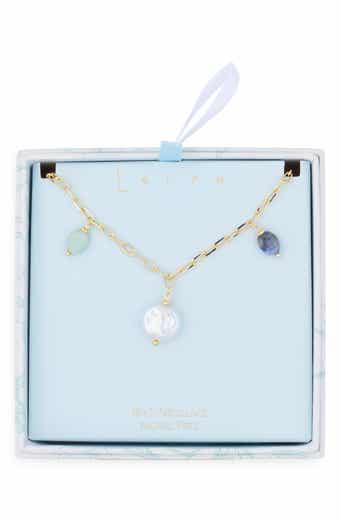 Colored Stone Faux Pearl Charm Necklace