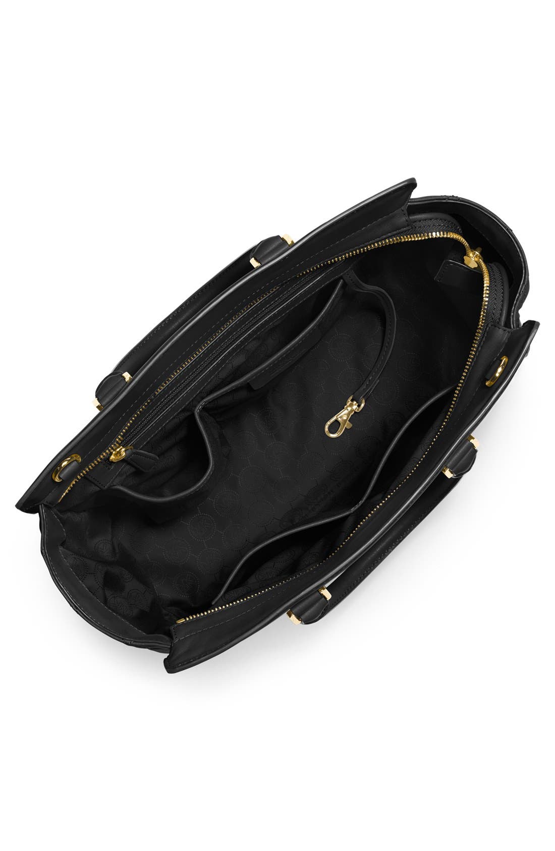 'Large Selma' Quilted Leather Satchel, Alternate, color, BLACK