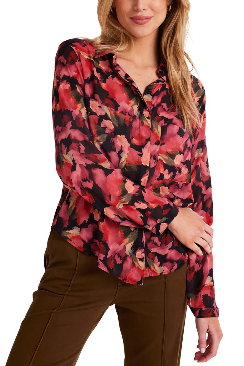 Hipster Button Front Shirt, Main, color, AUTUMN BLOOM PRINT