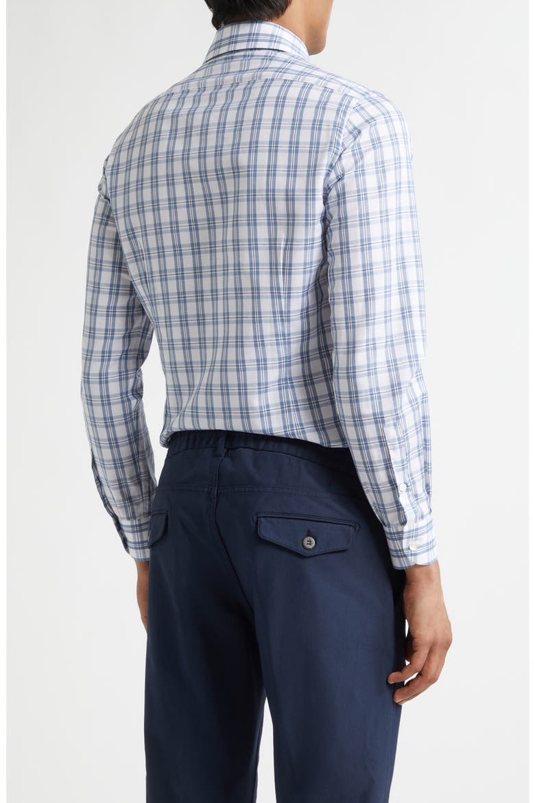 Dandy Collar Check Cotton & Linen Button-Up Shirt, Alternate, color, 08 DENIM