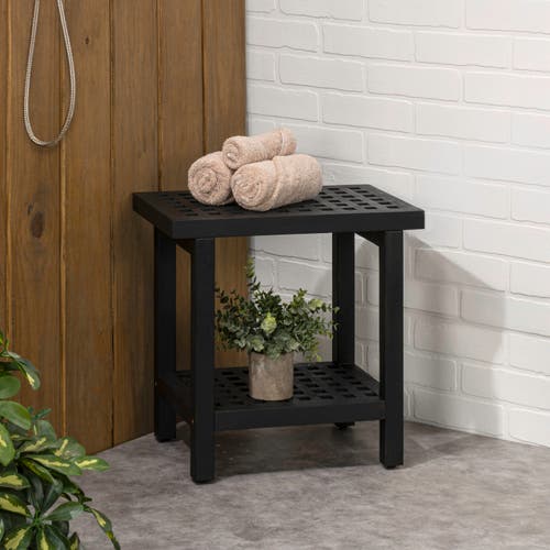 Jonathan Y Armin 18.1" Modern Classic Grid Slat Solid Acacia Wood Indoor/outdoor Shower Stool In Black