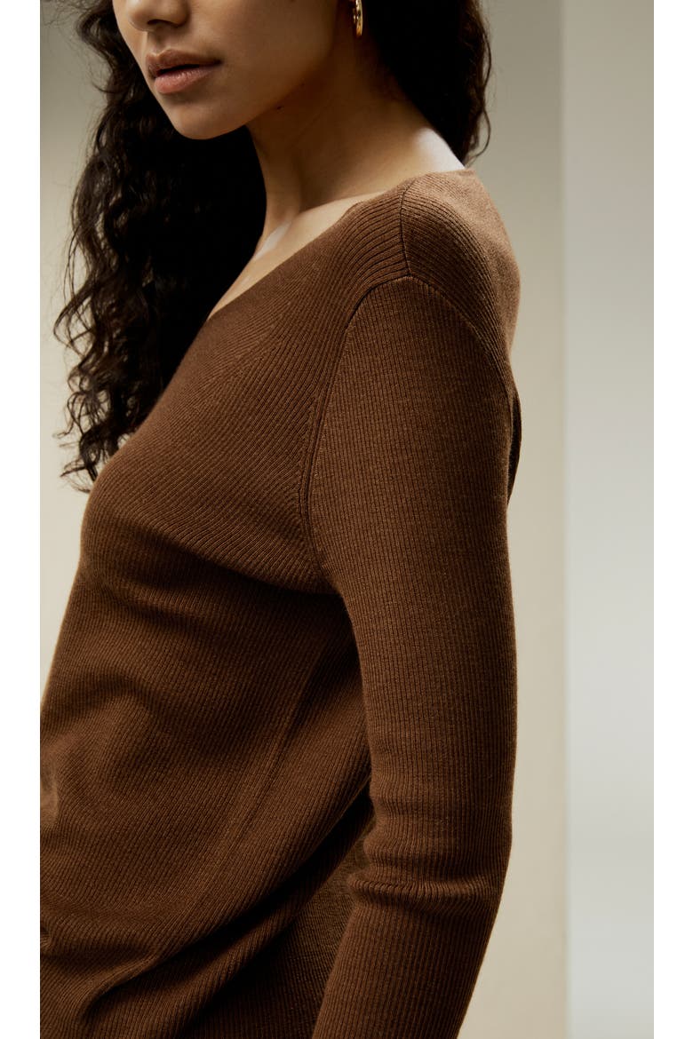 V-neck Ultra-fine Merino Wool Sweater, Alternate, color, Brown