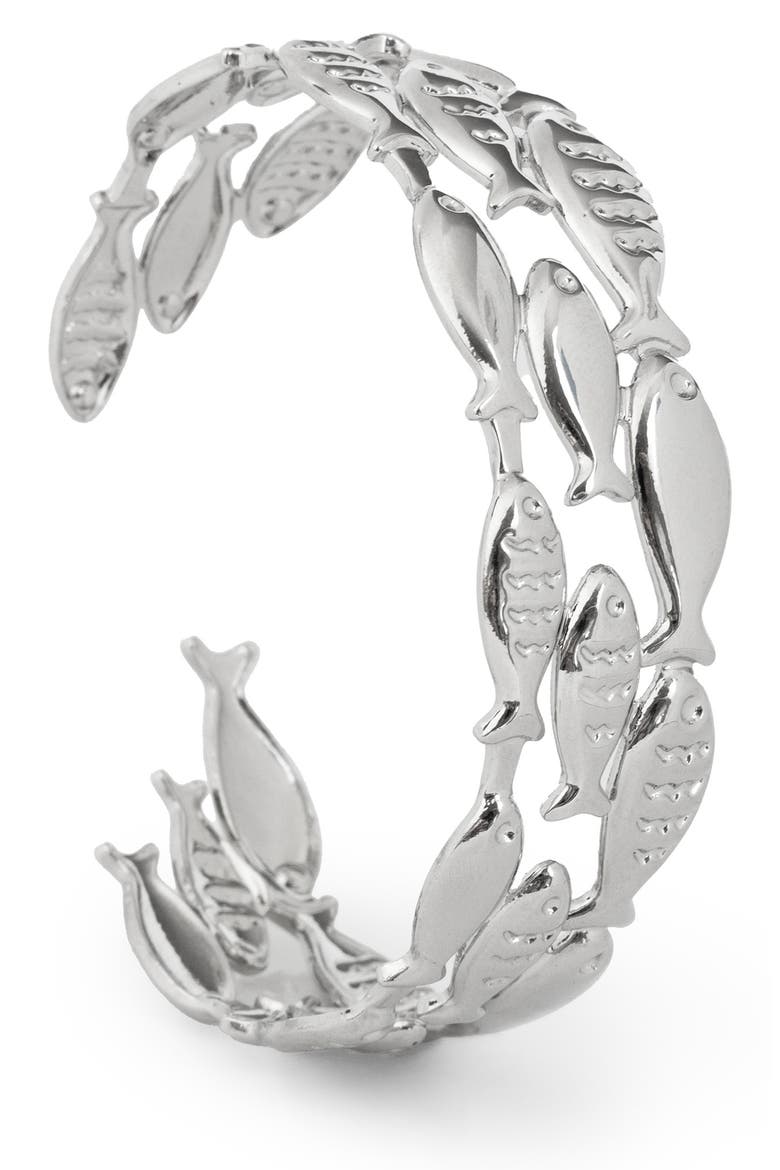 Fish Cuff Bracelet, Main, color, SILVER