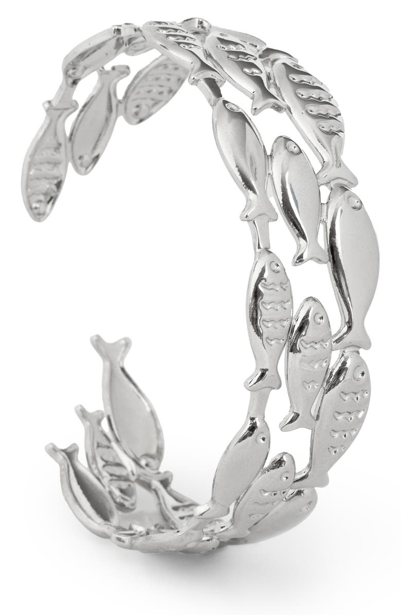 SAACHI Fish Cuff Bracelet, Main, color, Silver