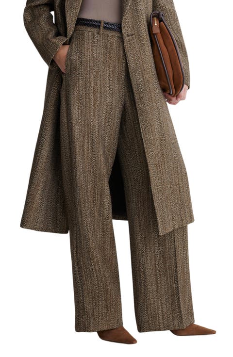 Inessa Herringbone Wide Leg Wool Blend Trousers