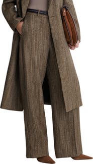Reiss Inessa Herringbone Wide Leg Wool Blend Trousers