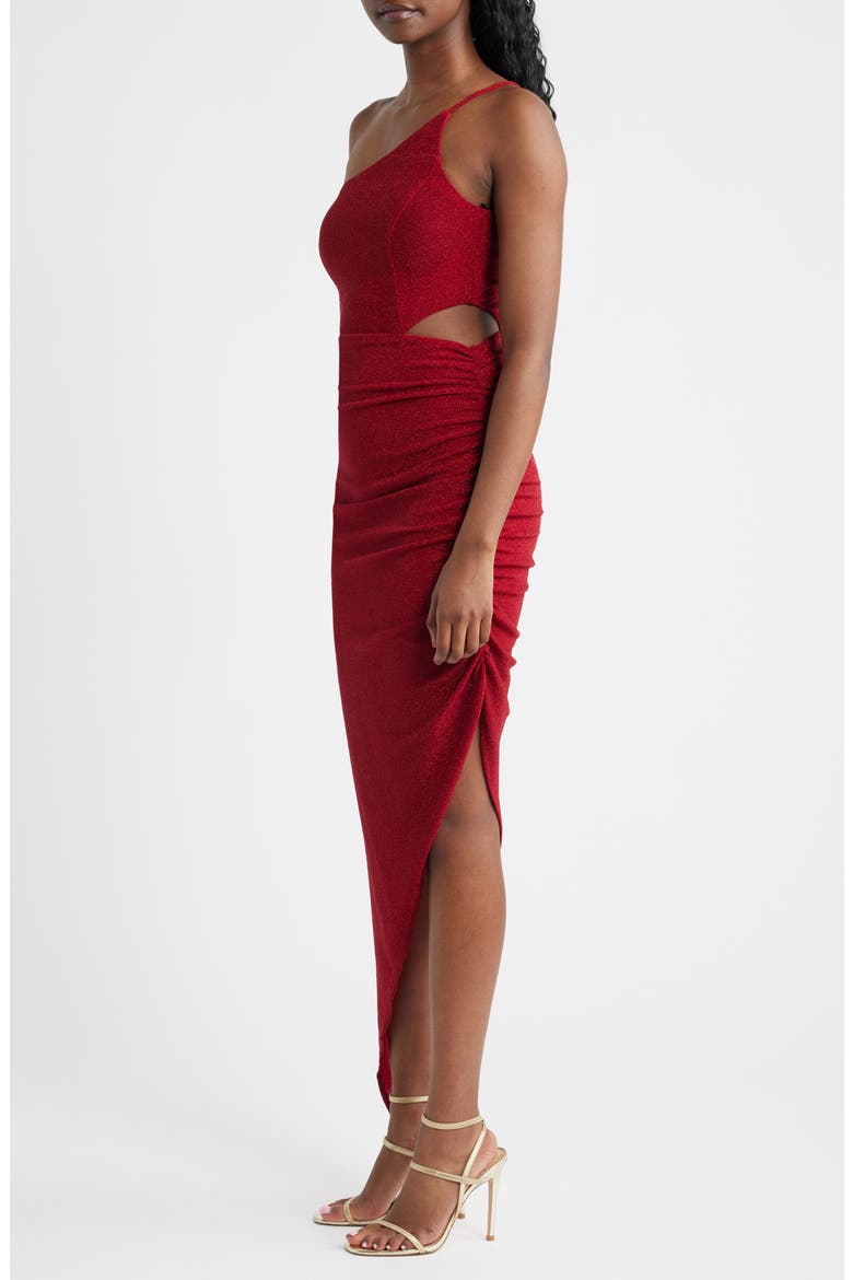 Metallic Knit One-Shoulder Asymmetric Gown, Alternate, color, RED