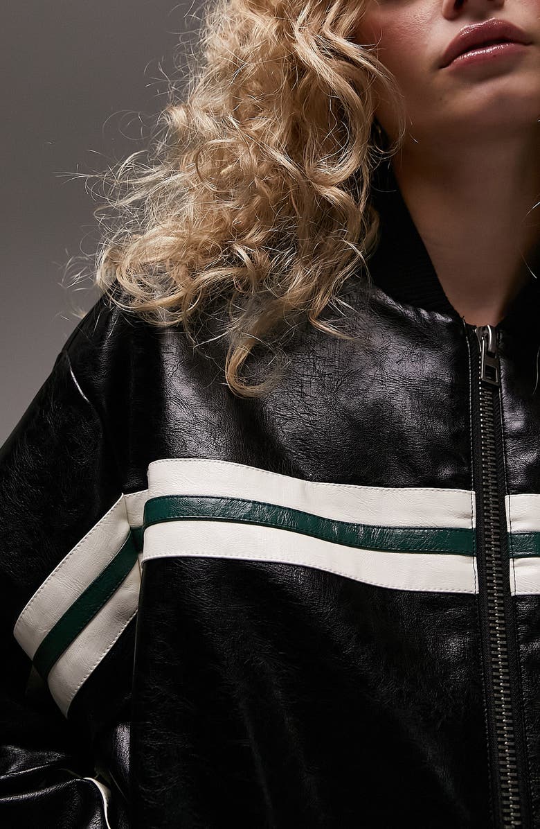 Topshop Stripe Faux Leather Bomber, Alternate, color, 