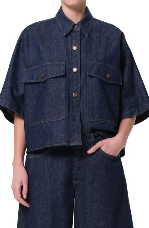 Taron Boxy Denim Button-Up Shirt