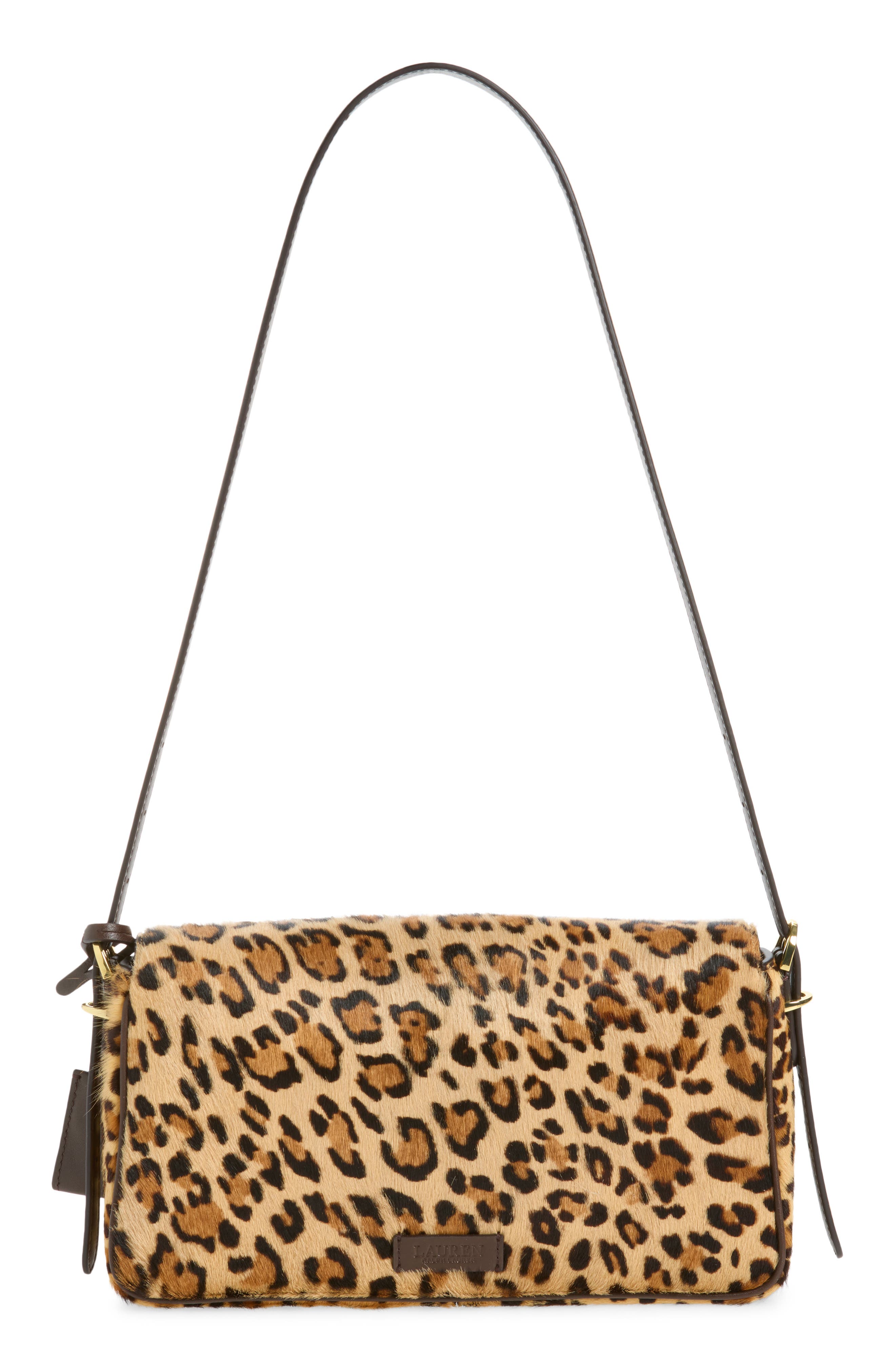 Haircalf Shoulder Bag, Alternate, color, DARK BROWN/ LEPORD PRINT