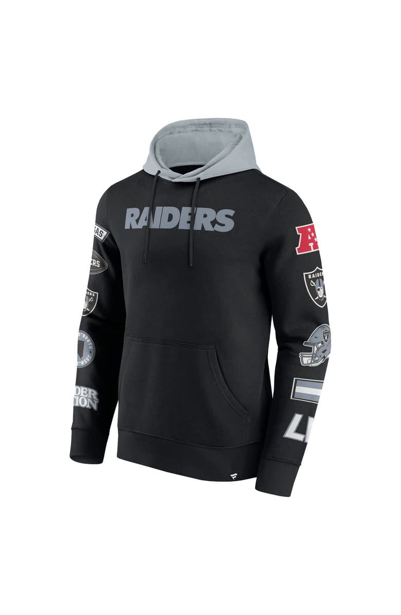 FANATICS Men's Fanatics Black/Gray Las Vegas Raiders Patched Out Pullover Hoodie, Alternate, color, Black