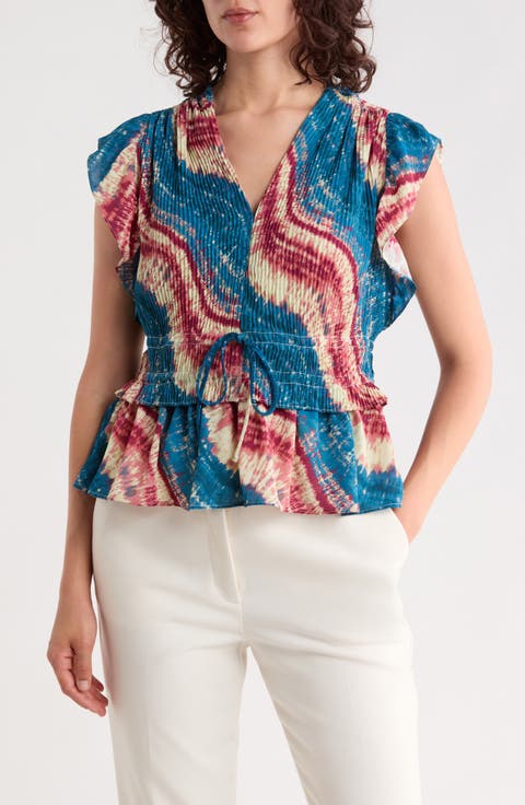 Tie Dye Cap Sleeve Peplum Top