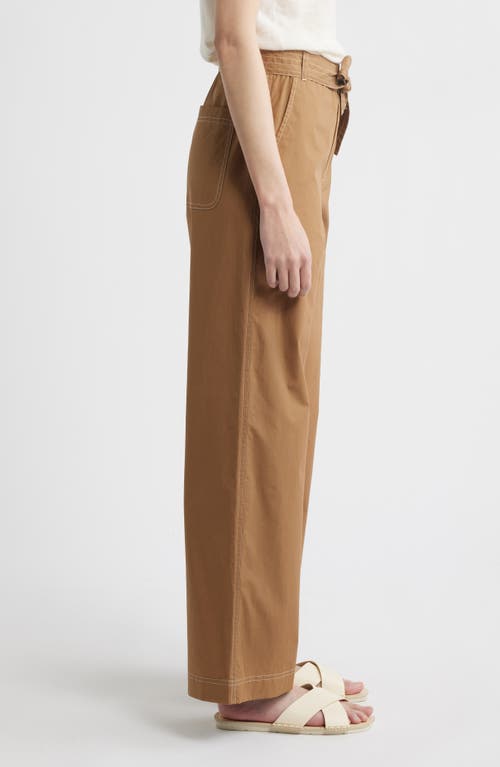 Wyeth Bailey Waist Tie Cotton Wide Leg Pants In Brown