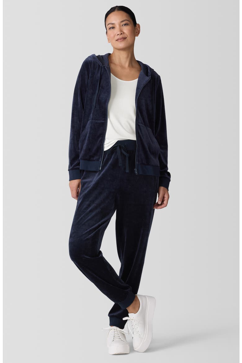 Velour Zip-Up Hoodie, Alternate, color, INK