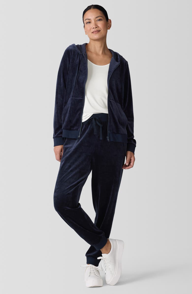 Eileen Fisher Velour Zip-Up Hoodie, Alternate, color, Ink