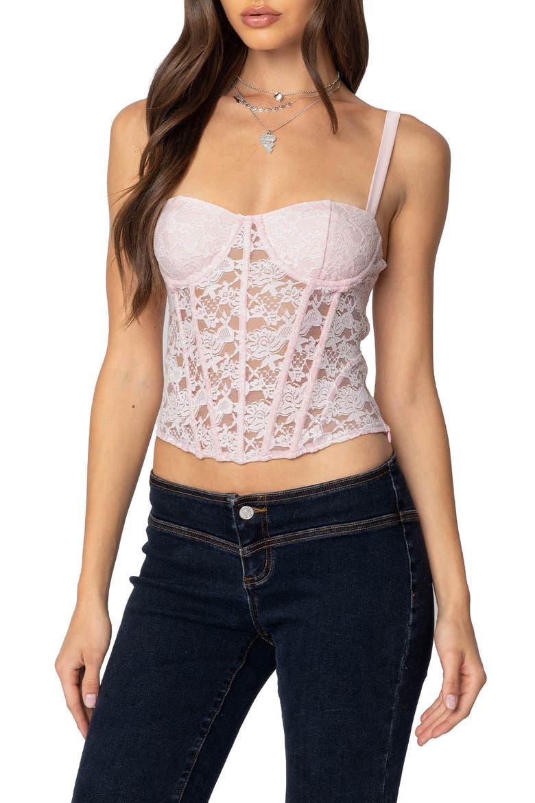 Drew Lace Corset Top, Main, color, LIGHT-PINK