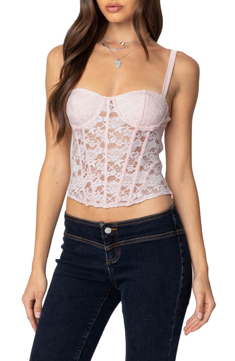 EDIKTED Drew Lace Corset Top, Main, color, Light-Pink