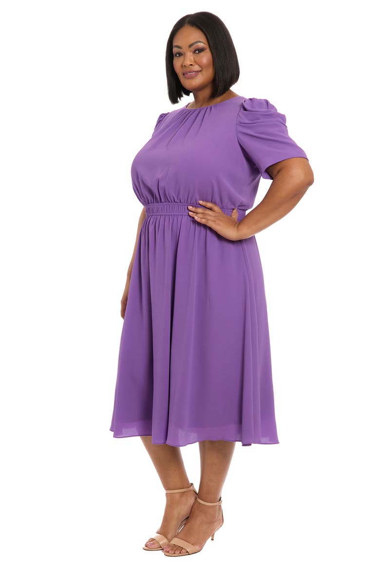 Shirred Crewneck Midi Dress, Alternate, color, DEEP LAVENDER