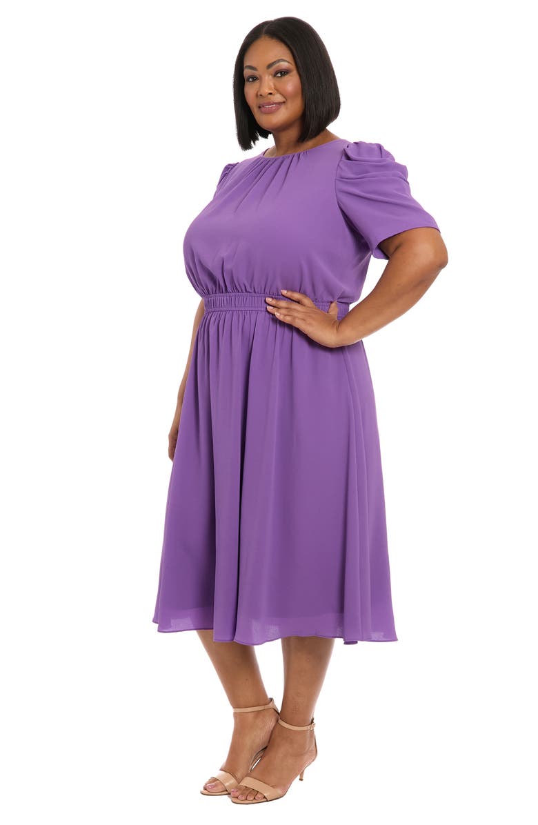 London Times Shirred Crewneck Midi Dress, Alternate, color, Deep Lavender