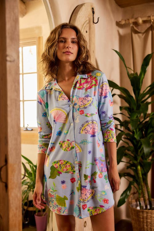 The Cat's Pajamas Pima Knit Night Shirt Conversational In Blue