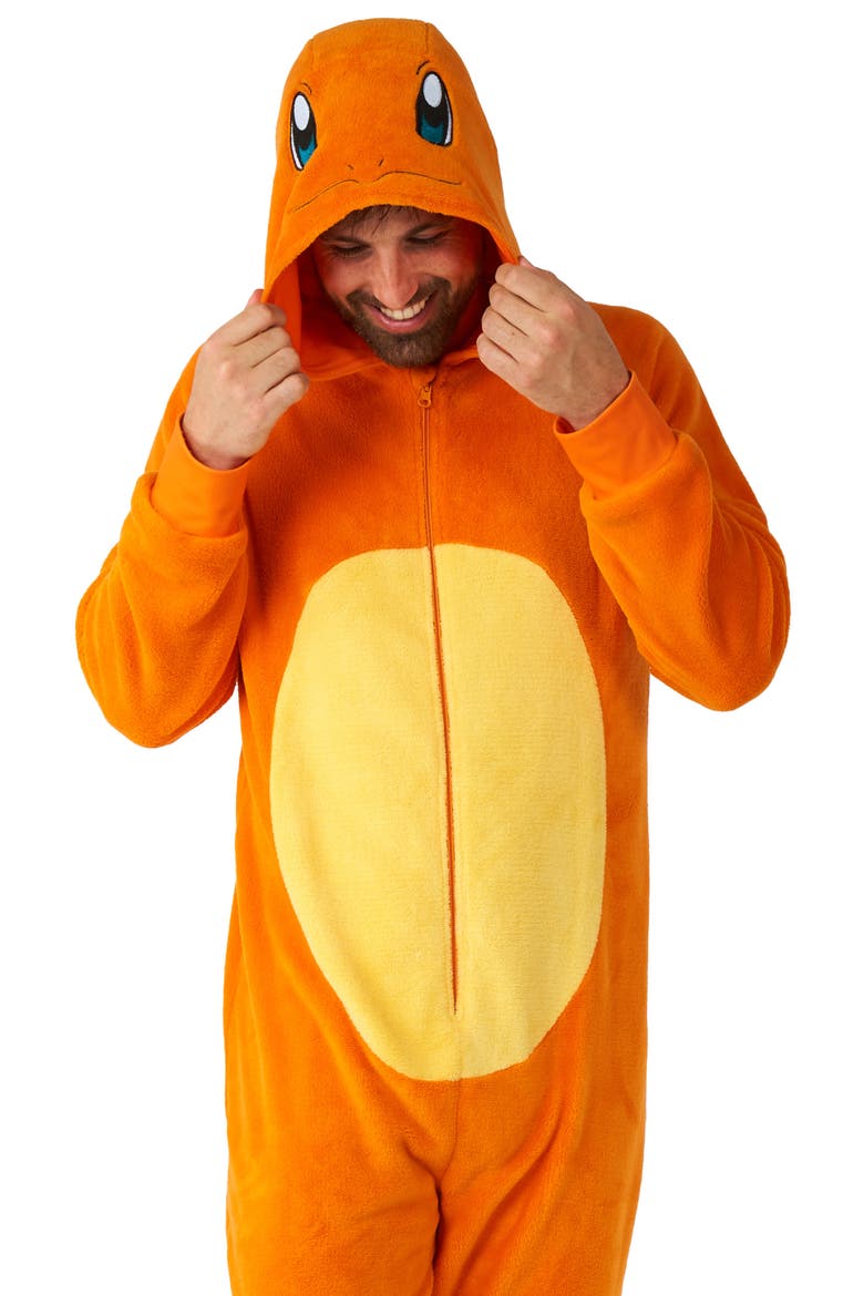 Pokémon™ Charmander Hooded Long Sleeve Fleece Jumpsuit, Alternate, color, ORANGE