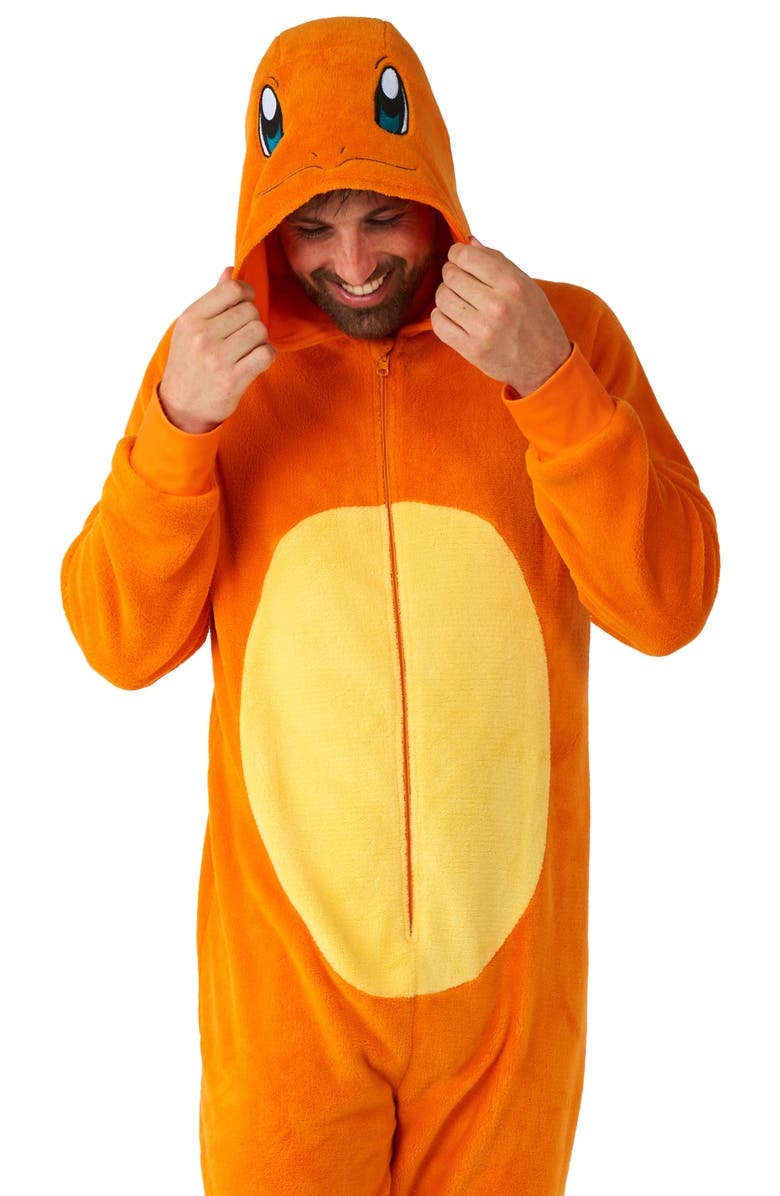 OppoSuits Pokémon<sup>™</sup> Charmander Hooded Long Sleeve Fleece Jumpsuit, Alternate, color, Orange