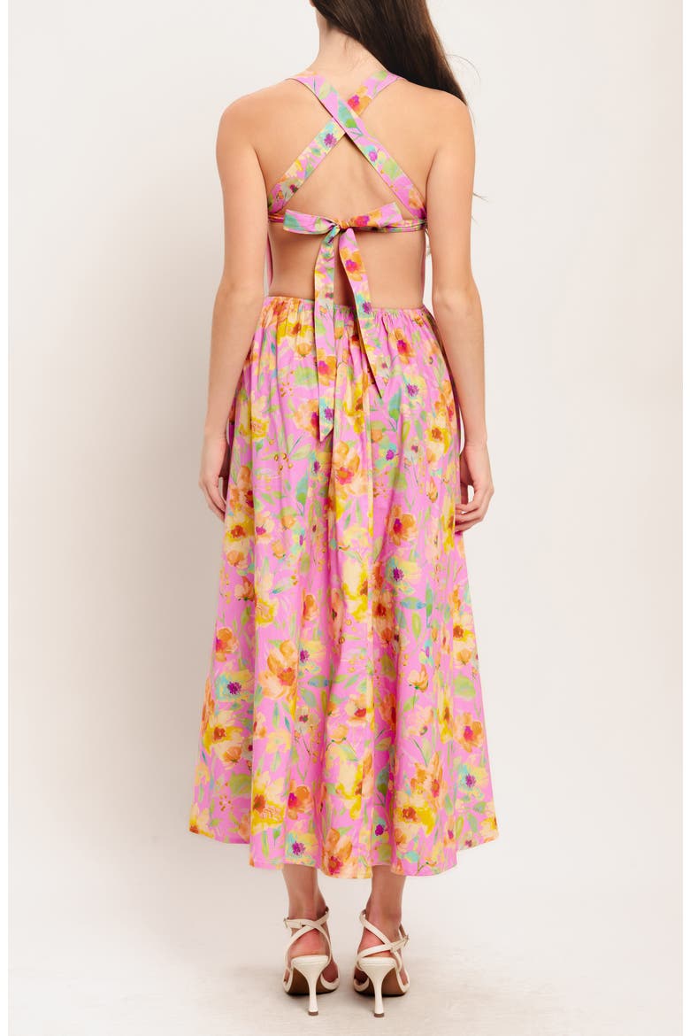 Print Open Back Midi Dress, Alternate, color, PINK