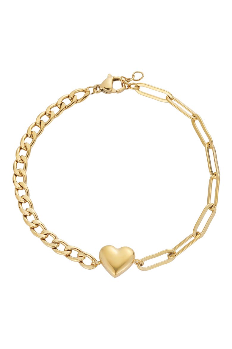 18K Gold Plated Heart Mixed Link Bracelet, Main, color, GOLD