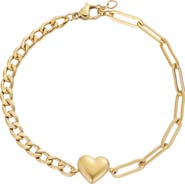Adornia 18K Gold Plated Heart Mixed Link Bracelet