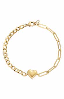 Adornia 18K Gold Plated Heart Mixed Link Bracelet