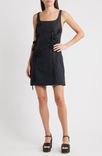 Farm Rio Rosette Linen Minidress In Black