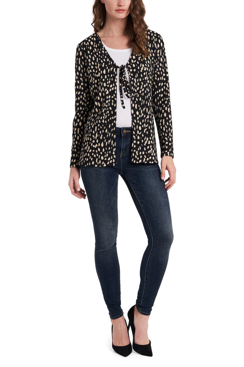 Animal Print Tie Neck Cardigan, Alternate, color, RICH BLACK